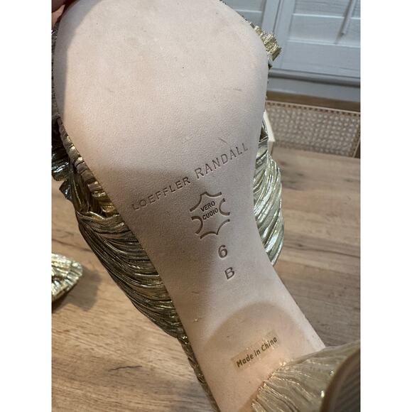 Loeffler Randall Penny Gold Pleated Bow Heel Size 6 NIB Glam Dressy Knotted Top - Picture 12 of 14